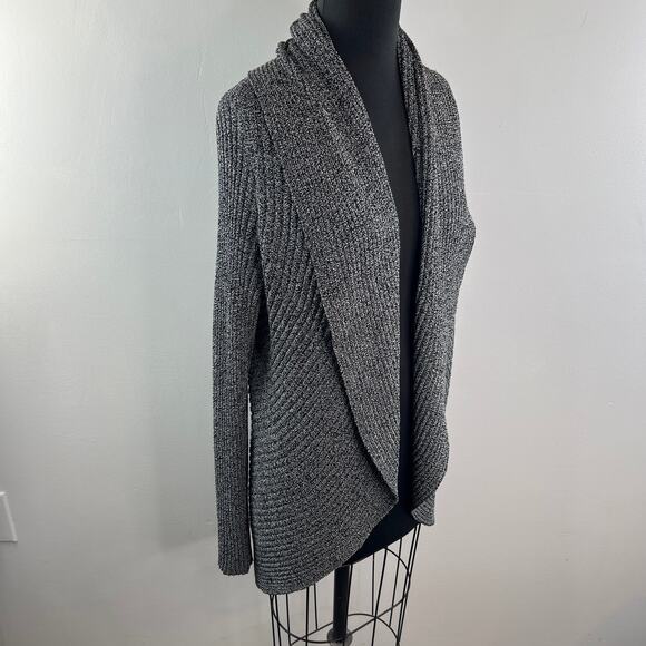 J'envie New York Black White Cardigan Sweater Knit Open Front Shawl Neck O/S 1Sz - Picture 5 of 8